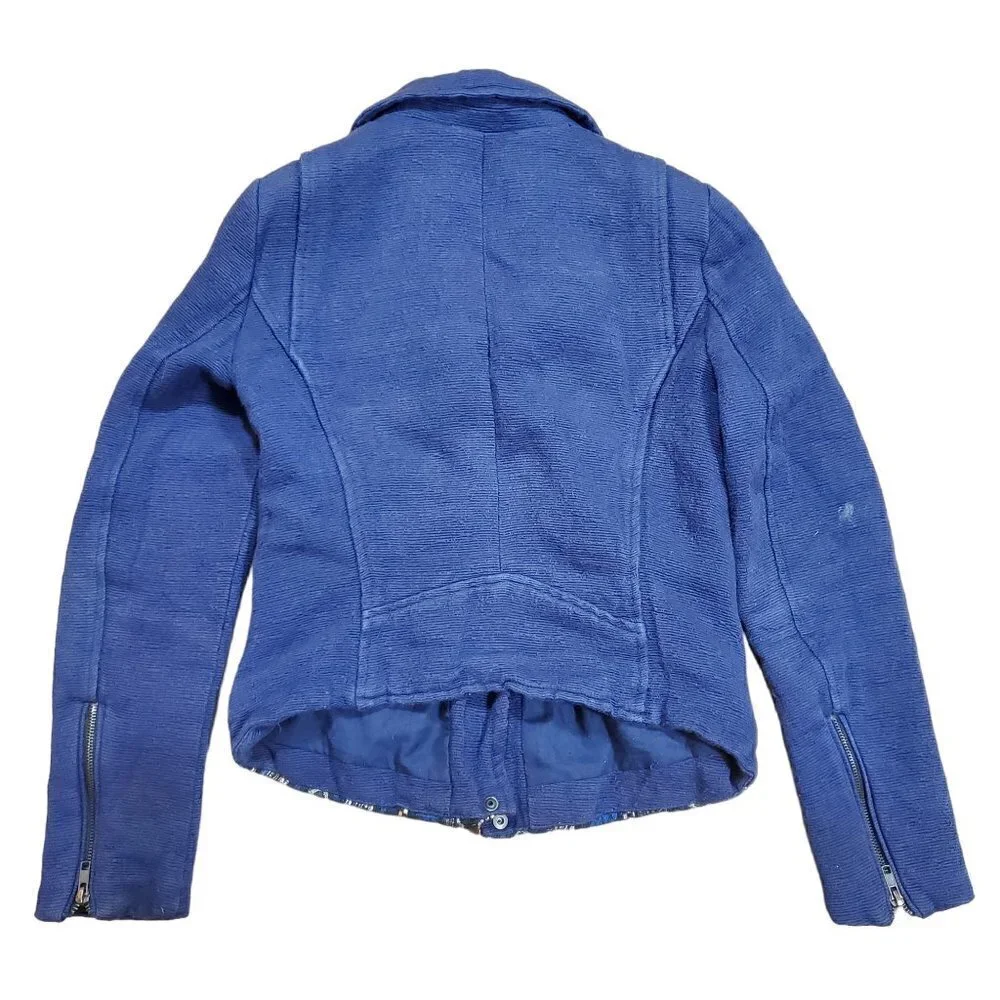 Zara Basic Womens‎ Blue Aztec Tribal Moto Asymmetrical Full Zip Jacket Size S